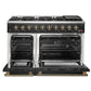 FORNO Galiano 48" 6.58 cu. ft. Gas Range with 8 Sealed Burners and Griddle in Black with Antique Brass Accents, FFSGS6244-48BLK