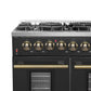 FORNO Galiano 48" 6.58 cu. ft. Gas Range with 8 Sealed Burners and Griddle in Black with Antique Brass Accents, FFSGS6244-48BLK