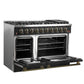 FORNO Galiano 48" 6.58 cu. ft. Gas Range with 8 Sealed Burners and Griddle in Black with Antique Brass Accents, FFSGS6244-48BLK