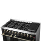 FORNO Galiano 48" 6.58 cu. ft. Gas Range with 8 Sealed Burners and Griddle in Black with Antique Brass Accents, FFSGS6244-48BLK