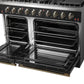 FORNO Galiano 48" 6.58 cu. ft. Gas Range with 8 Sealed Burners and Griddle in Black with Antique Brass Accents, FFSGS6244-48BLK