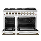 FORNO Galiano 48" 6.58 cu. ft. Gas Range with 8 Sealed Burners and Griddle in White with Antique Brass Accents, FFSGS6244-48WHT