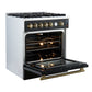 FORNO Giovanni 30" 4.32 cu. ft. Gas Range with 5 Burners, Air Fry Basket, Wok Support and Griddle in Black with Antique Brass Accents, FFSGS6274-30BLK