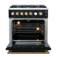 FORNO Giovanni 30" 4.32 cu. ft. Gas Range with 5 Burners, Air Fry Basket, Wok Support and Griddle in Black with Antique Brass Accents, FFSGS6274-30BLK