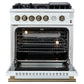 FORNO Giovanni 30" 4.32 cu. ft. Gas Range with 5 Burners, Air Fry Basket, Wok Support and Griddle in White with Antique Brass Accents, FFSGS6274-30WHT