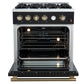 FORNO Marco 30" 4.32 cu.ft. Gas Range with 4 Burners and Temperature Gauge in Black with Antique Brass Accents, FFSGS6277-30BLK
