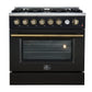 FORNO Marco 36" 5.36 cu.ft. Gas Range with 6 Burners and Temperature Gauge in Black with Antique Brass Accents, FFSGS6277-36BLK