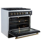 FORNO Marco 36" 5.36 cu.ft. Gas Range with 6 Burners and Temperature Gauge in Black with Antique Brass Accents, FFSGS6277-36BLK