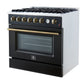FORNO Marco 36" 5.36 cu.ft. Gas Range with 6 Burners and Temperature Gauge in Black with Antique Brass Accents, FFSGS6277-36BLK