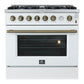 FORNO Marco 36" 5.36 cu.ft. Gas Range with 6 Burners and Temperature Gauge in White with Antique Brass Accents, FFSGS6277-36WHT