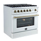FORNO Marco 36" 5.36 cu.ft. Gas Range with 6 Burners and Temperature Gauge in Black with Antique Brass Accents, FFSGS6277-36WHT