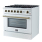 FORNO Marco 36" 5.36 cu.ft. Gas Range with 6 Burners and Temperature Gauge in Black with Antique Brass Accents, FFSGS6277-36WHT