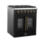 FORNO Galiano 30" 4.32 cu. ft. French Door Gas Range with 5 Sealed Burners in Black with Antique Brass Accents, FFSGS6444-30BLK