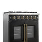 FORNO Galiano 30" 4.32 cu. ft. French Door Gas Range with 5 Sealed Burners in Black with Antique Brass Accents, FFSGS6444-30BLK