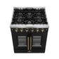 FORNO Galiano 30" 4.32 cu. ft. French Door Gas Range with 5 Sealed Burners in Black with Antique Brass Accents, FFSGS6444-30BLK