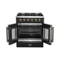FORNO Galiano 30" 4.32 cu. ft. French Door Gas Range with 5 Sealed Burners in Black with Antique Brass Accents, FFSGS6444-30BLK