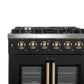FORNO Galiano 30" 4.32 cu. ft. French Door Gas Range with 5 Sealed Burners in Black with Antique Brass Accents, FFSGS6444-30BLK