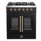 FORNO Galiano 30" 4.32 cu. ft. French Door Gas Range with 5 Sealed Burners in Black with Antique Brass Accents, FFSGS6444-30BLK