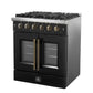 FORNO Galiano 30" 4.32 cu. ft. French Door Gas Range with 5 Sealed Burners in Black with Antique Brass Accents, FFSGS6444-30BLK
