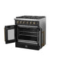 FORNO Galiano 30" 4.32 cu. ft. French Door Gas Range with 5 Sealed Burners in Black with Antique Brass Accents, FFSGS6444-30BLK
