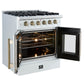FORNO Galiano 30" 4.32 cu. ft. French Door Gas Range with 5 Sealed Burners in White with Antique Brass Accents, FFSGS6444-30WHT
