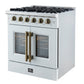 FORNO Galiano 30" 4.32 cu. ft. French Door Gas Range with 5 Sealed Burners in White with Antique Brass Accents, FFSGS6444-30WHT