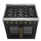 FORNO Galiano 36" 5.36 cu. ft. French Door Gas Range with 6 Sealed Burners in Black with Antique Brass Accents, FFSGS6444-36BLK