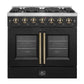 FORNO Galiano 36" 5.36 cu. ft. French Door Gas Range with 6 Sealed Burners in Black with Antique Brass Accents, FFSGS6444-36BLK