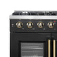 FORNO Galiano 36" 5.36 cu. ft. French Door Gas Range with 6 Sealed Burners in Black with Antique Brass Accents, FFSGS6444-36BLK