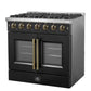 FORNO Galiano 36" 5.36 cu. ft. French Door Gas Range with 6 Sealed Burners in Black with Antique Brass Accents, FFSGS6444-36BLK