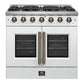 FORNO Galiano 36" 5.36 cu. ft. French Door Gas Range with 6 Sealed Burners in White with Antique Brass Accents, FFSGS6444-36WHT