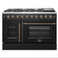 FORNO Galiano 48" 6.58 cu. ft. French Door Gas Range with 8 Sealed Burners and Griddle in Black with Antique Brass Accents, FFSGS6444-48BLK