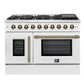 FORNO Galiano 48" 6.58 cu. ft. French Door Gas Range with 8 Sealed Burners and Griddle in White with Antique Brass Accents, FFSGS6444-48WHT
