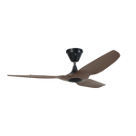 A modern three-blade ceiling fan with matte brown blades and a black motor housing, shown against a plain white background.