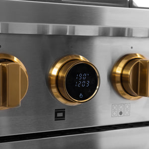 Kucht 36" 5.2 cu. ft. 6 Burner Propane Gas Dual Fuel Range in Stainless Steel with Gold Accents and Digital Thermostat
