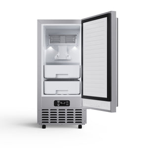 FORNO Cristallo 15-Inch Freestanding/Undercounter Nugget Ice Maker 66.1 lbs/Day Stainless Steel, FIMBI7307-15S