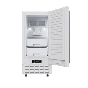 FORNO Cristallo 15-Inch Freestanding/Undercounter Nugget Ice Maker 66.1 lbs/Day White with Antique Brass Accent, FIMBI7307-15WHT