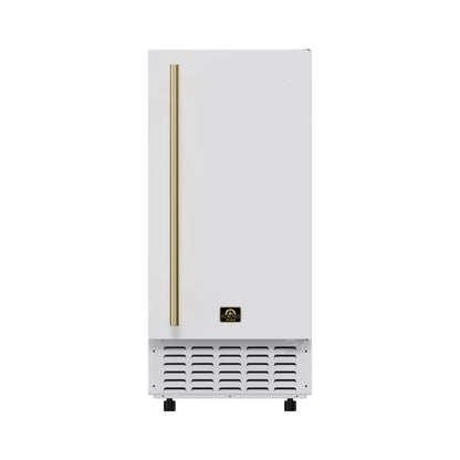 FORNO Cristallo 15-Inch Freestanding/Undercounter Nugget Ice Maker 66.1 lbs/Day White with Brass Accent, FIMBI7307-15WHT