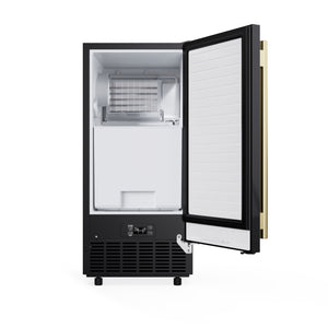 FORNO Cristallo 15-Inch Freestanding/Undercounter Cube Ice Maker 79.4 lbs/Day Black with Antique Brass Accent, FIMBI7313-15BLK