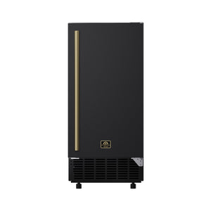 FORNO Cristallo 15-Inch Freestanding/Undercounter Cube Ice Maker 79.4 lbs/Day Black with Antique Brass Accent, FIMBI7313-15BLK