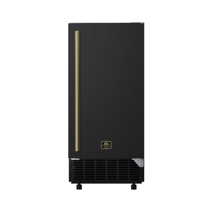 FORNO Cristallo 15-Inch Freestanding/Undercounter Cube Ice Maker 79.4 lbs/Day Black with Brass Accent, FIMBI7313-15BLK
