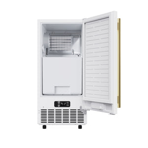FORNO Cristallo 15-Inch Freestanding/Undercounter Cube Ice Maker 79.4 lbs/Day White with Antique Brass Accent, FIMBI7313-15WHT