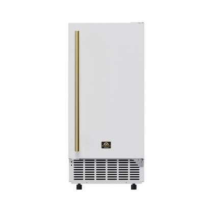 FORNO Cristallo 15-Inch Freestanding/Undercounter Cube Ice Maker 79.4 lbs/Day White with Brass Accent, FIMBI7313-15WHT