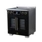 FORNO Maximus 30-Inch 4.32 cu. ft. French Door Induction Range, True Convection, Air Sous Vide, Air Fry Basket in Black with Antique Brass Accents, FFSIN0932-30BLK