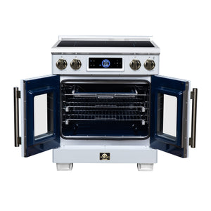 FORNO Maximus 30-Inch 4.32 cu. ft. French Door Induction Range, True Convection, Air Sous Vide, Air Fry Basket in White with Antique Brass Accents, FFSIN0932-30WHT