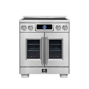FORNO Maximus 30-Inch 4.32 cu. ft. French Door Induction Range, True Convection, Air Sous Vide, Air Fry Basket in Stainless Steel, FFSIN0932-30