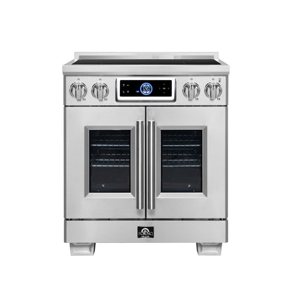 FORNO Maximus 30-Inch 4.32 cu. ft. French Door Induction Range, True Convection, Air Sous Vide, Air Fry Basket in Stainless Steel, FFSIN0932-30