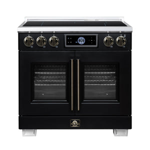 FORNO Maximus 36-Inch 5.36 cu. ft. French Door Induction Range, True Convection, Air Sous Vide, Air Fry Basket in Black with Antique Brass Accents, FFSIN0932-36BLK