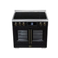 FORNO Maximus 36-Inch 5.36 cu. ft. French Door Induction Range, True Convection, Air Sous Vide, Air Fry Basket in Black with Antique Brass Accents, FFSIN0932-36BLK