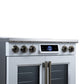 FORNO Maximus 36-Inch 5.36 cu. ft. French Door Induction Range, True Convection, Air Sous Vide, Air Fry Basket in White with Antique Brass Accents, FFSIN0932-36WHT
